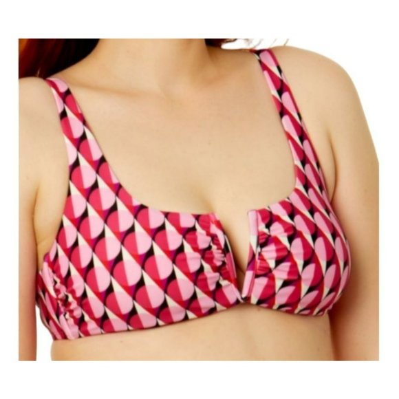Bikini Swimsuit Top Pink Black White Geometric Print V-Wire Woman's S 4/6 LR112 - Picture 4 of 8